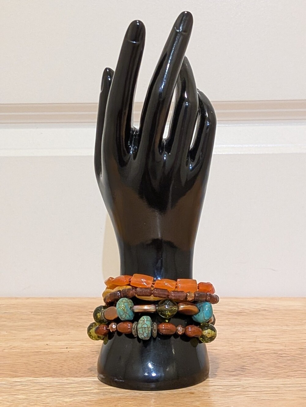 EUC Stack of Western Boho Stretch Bracelets with Faux Turquoise and Copper
